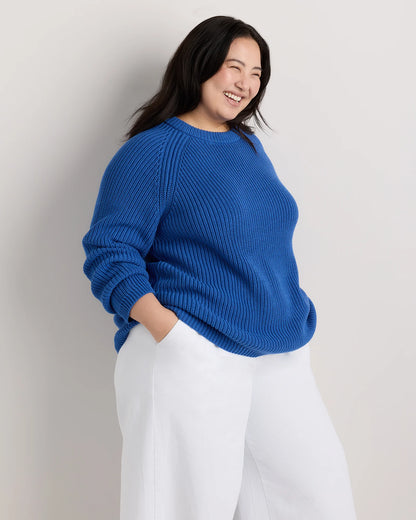 100% Organic Cotton Fisherman Crew Sweater - 1X / Blue Sapphire