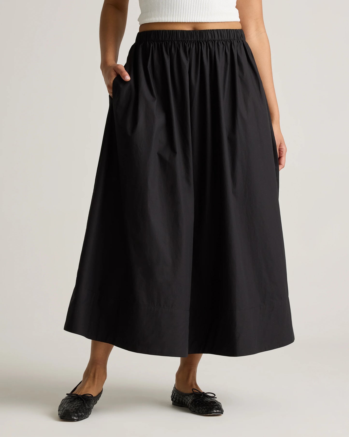 100% Organic Cotton Poplin A-line Maxi Skirt - XS / Black