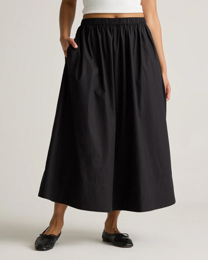 100% Organic Cotton Poplin A-line Maxi Skirt - XS / Black