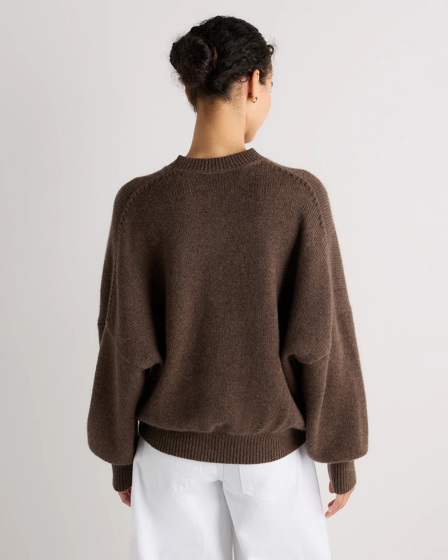 100% Mongolian Cashmere Slouchy Blouson Sleeve Crewneck - XS / Black