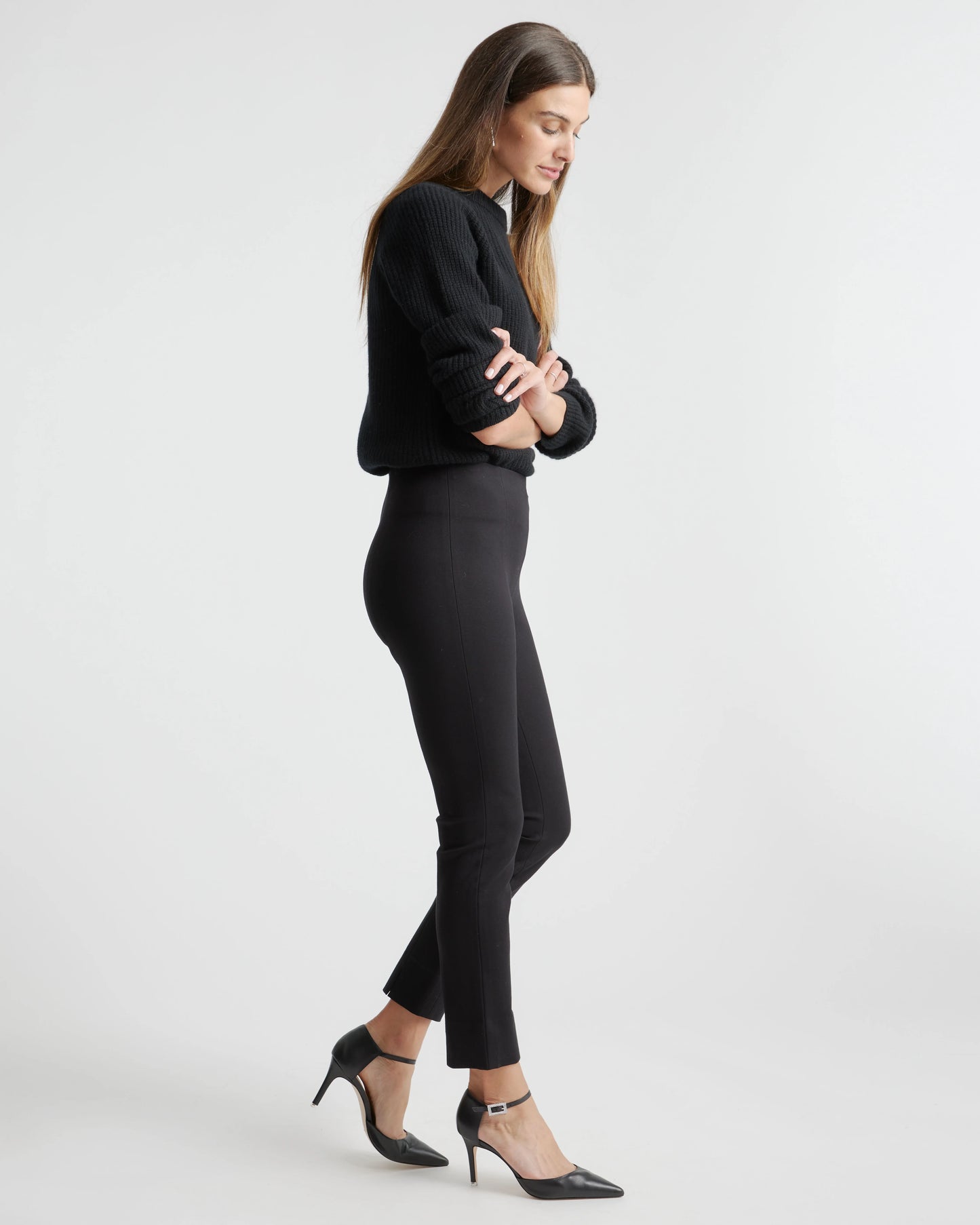 Ultra-Stretch Ponte Pintuck Ankle Pants - XS / Black