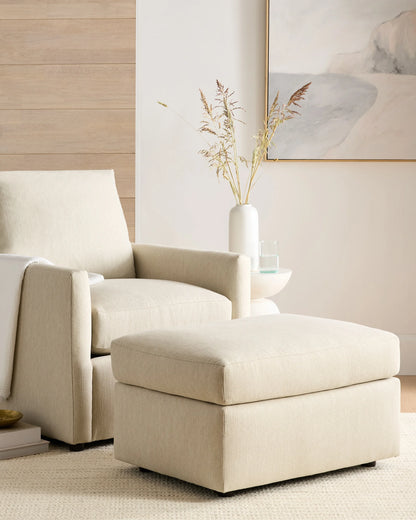 Brennan Ottoman in Performance Basketweave - One Size / Flax