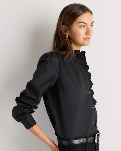 100% Organic Cotton Lace Ruffle Blouse - XS / Classic White