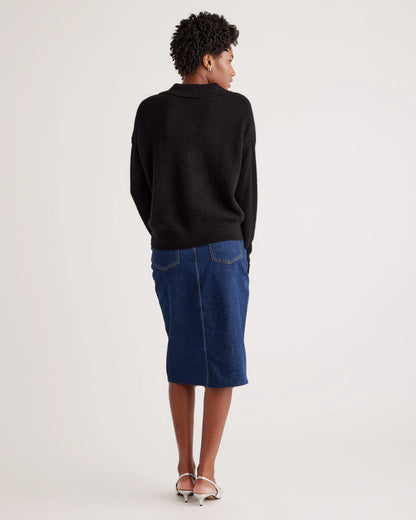 Baby Alpaca-Wool Waffle Stitch Polo Sweater - XS / Ivory