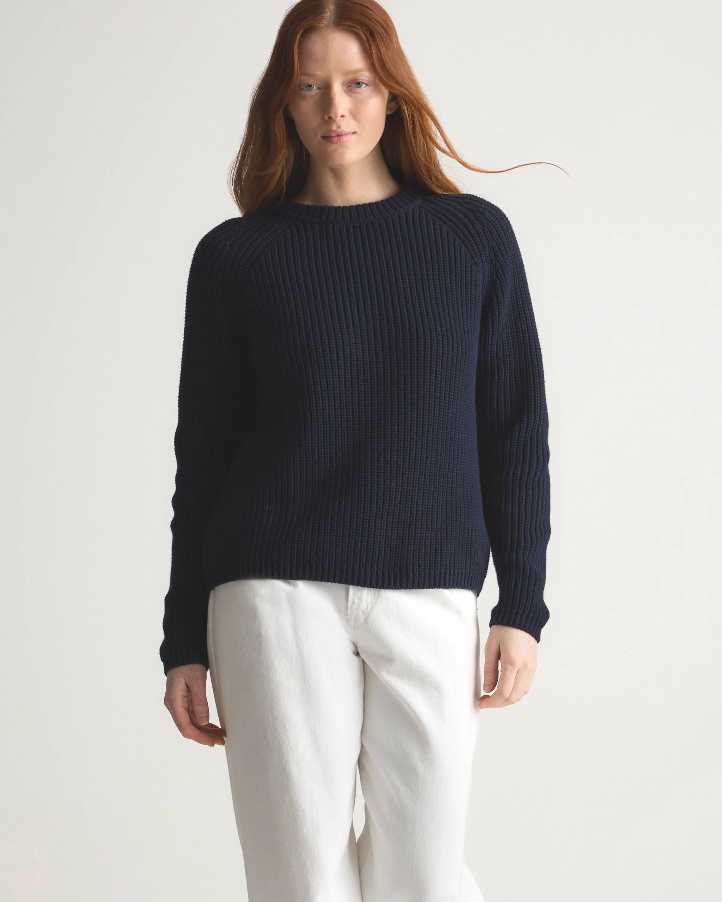 100% Organic Cotton Fisherman Crew Sweater - XS / Sapphire Blue
