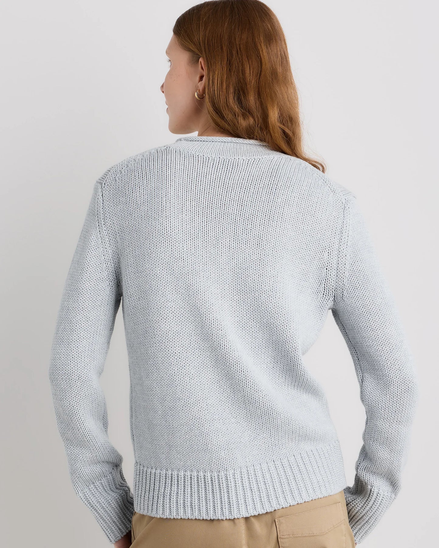 100% Organic Cotton Roll Neck Sweater - XS / Cornflower Mini Stripe