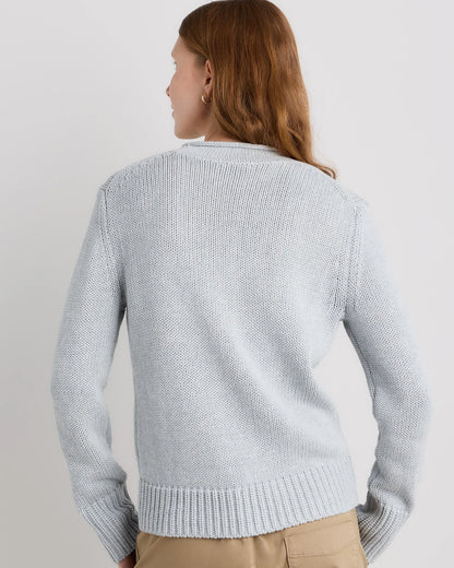 100% Organic Cotton Roll Neck Sweater - XS / Cornflower Mini Stripe