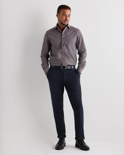 Organic Cotton Stretch Poplin Dress Shirt - S / White/Navy Minigrid