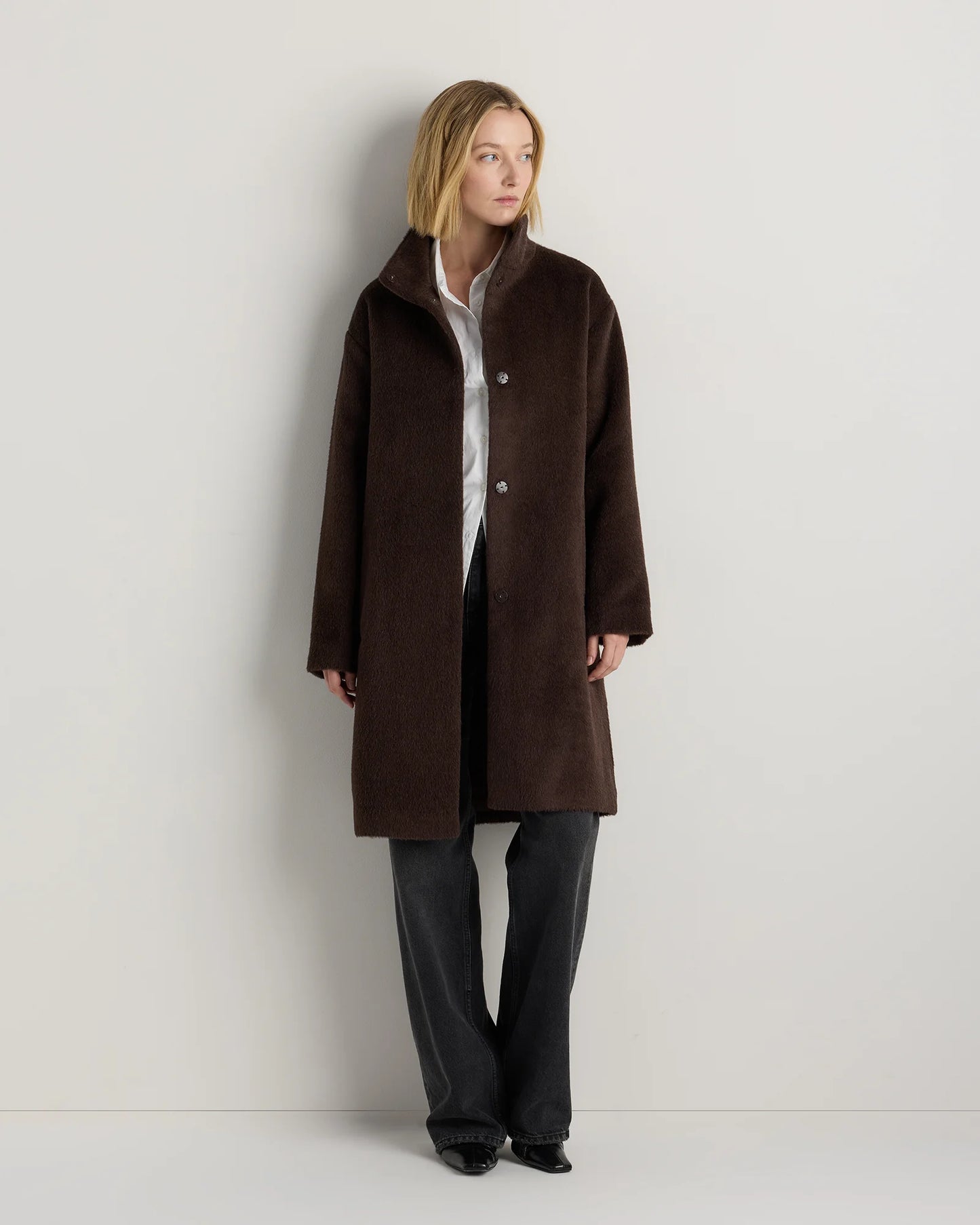 Alpaca-Wool Stand Collar Coat - XS / Rustic Brown
