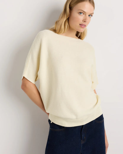 Lightweight Cotton Cashmere Link-Stitch Dolman Sweater - XS / Sugar Stone
