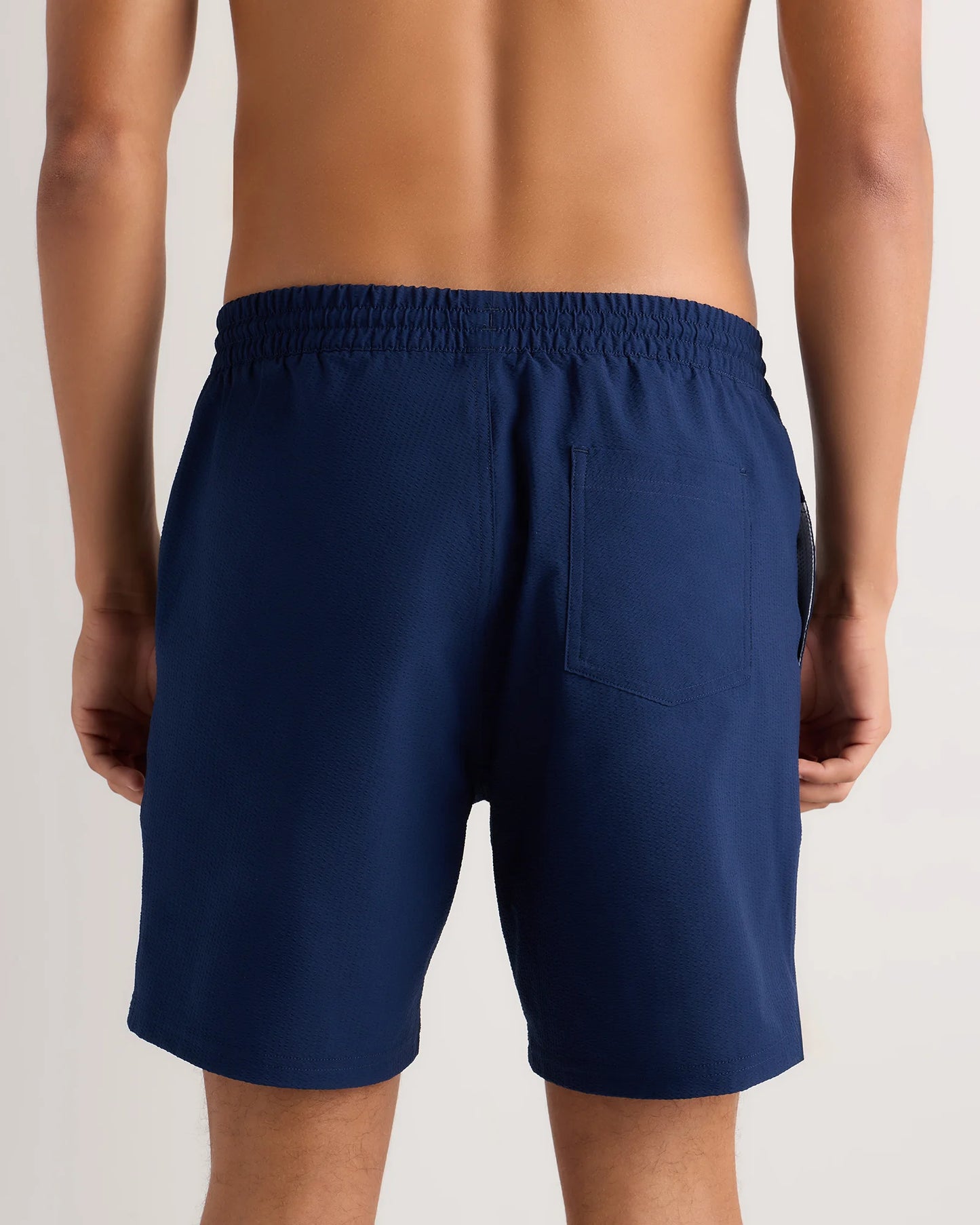 Seersucker Swim Trunks - 7" - S / Navy Seersucker