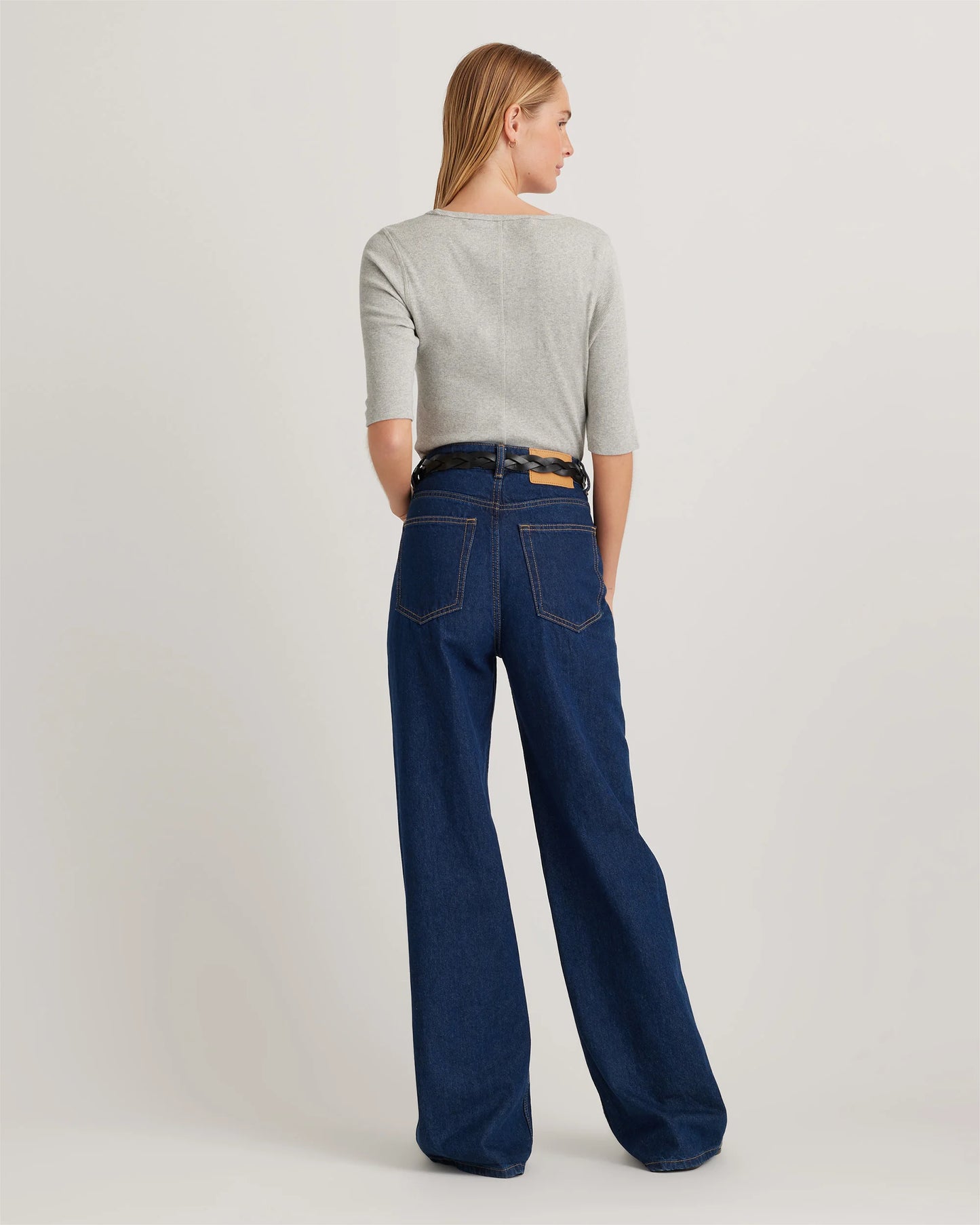 Organic Cotton Micro-Rib Elbow Sleeve Tee - XS / Moonstone Blue