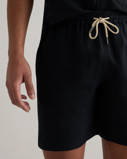 100% European Linen Drawstring Beach Shorts - 7" - XS / Taupe Brown Chambray