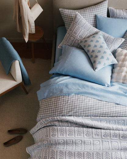 Organic Cotton Jacquard Floral Coverlet Set - Twin / Blue Fog