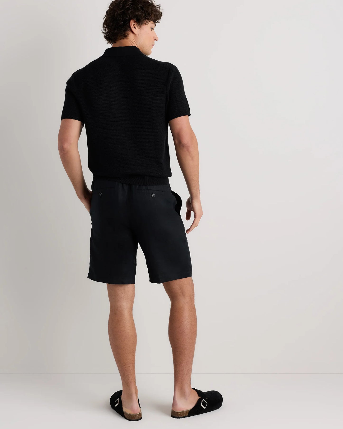 100% European Linen Shorts - 9" - S / Black