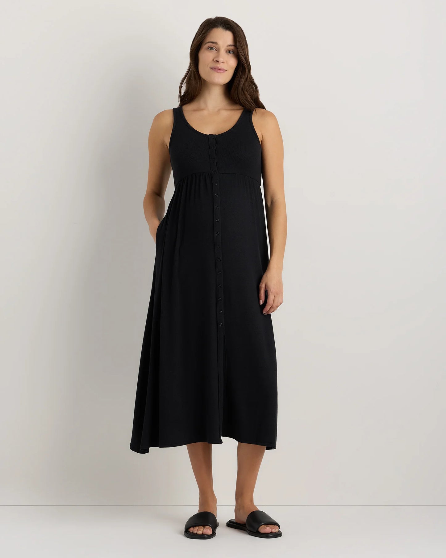 Bamboo Maternity Sleeveless Button Front Dress - XS / Classic White