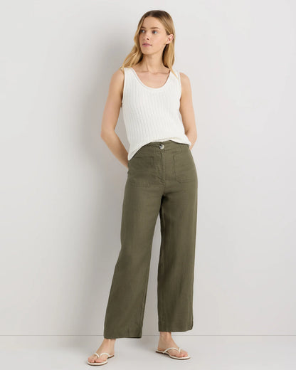 100% European Linen Patch Pocket Wide Leg Pants - 0 / Taupe Brown Chambray