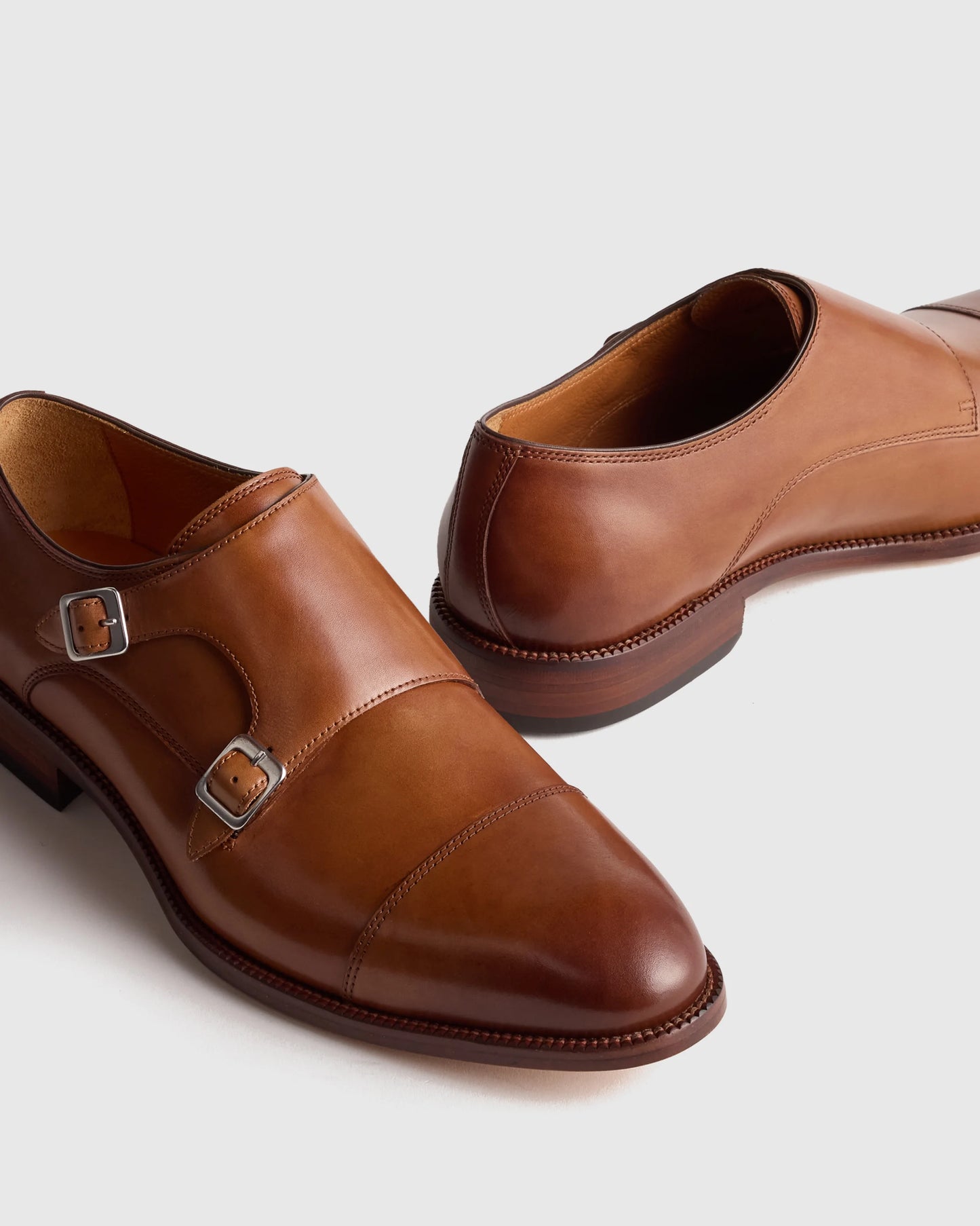 Italian Leather Monk Strap Oxford - 7 / Black