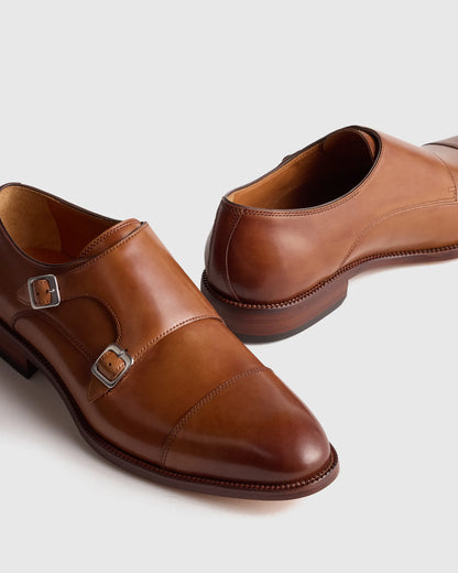 Italian Leather Monk Strap Oxford - 7 / Black