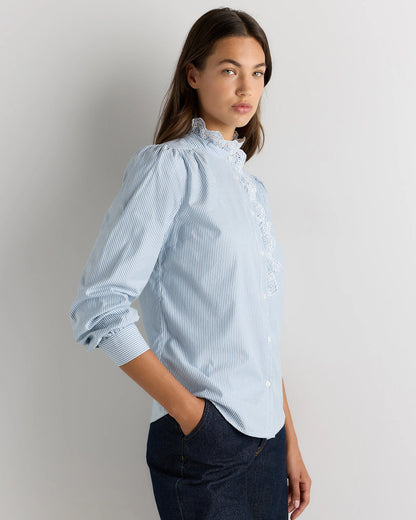 100% Organic Cotton Lace Ruffle Blouse - XS / Classic White