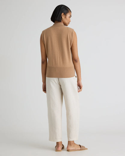 Mongolian Cashmere Padded-Shoulder Sweater Tank - XS / Heather Grey