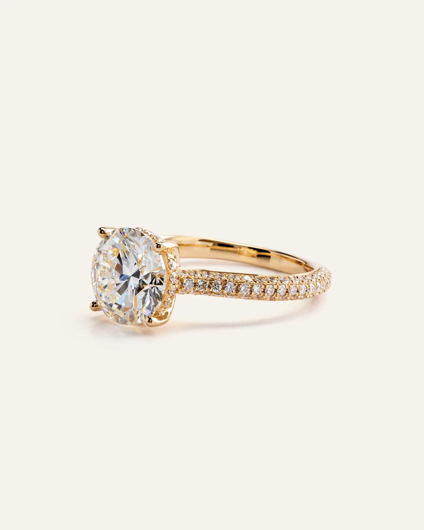 Lab Grown Diamond Round Pave Cathedral Engagement Ring - 3ct - 4 / Yellow Gold