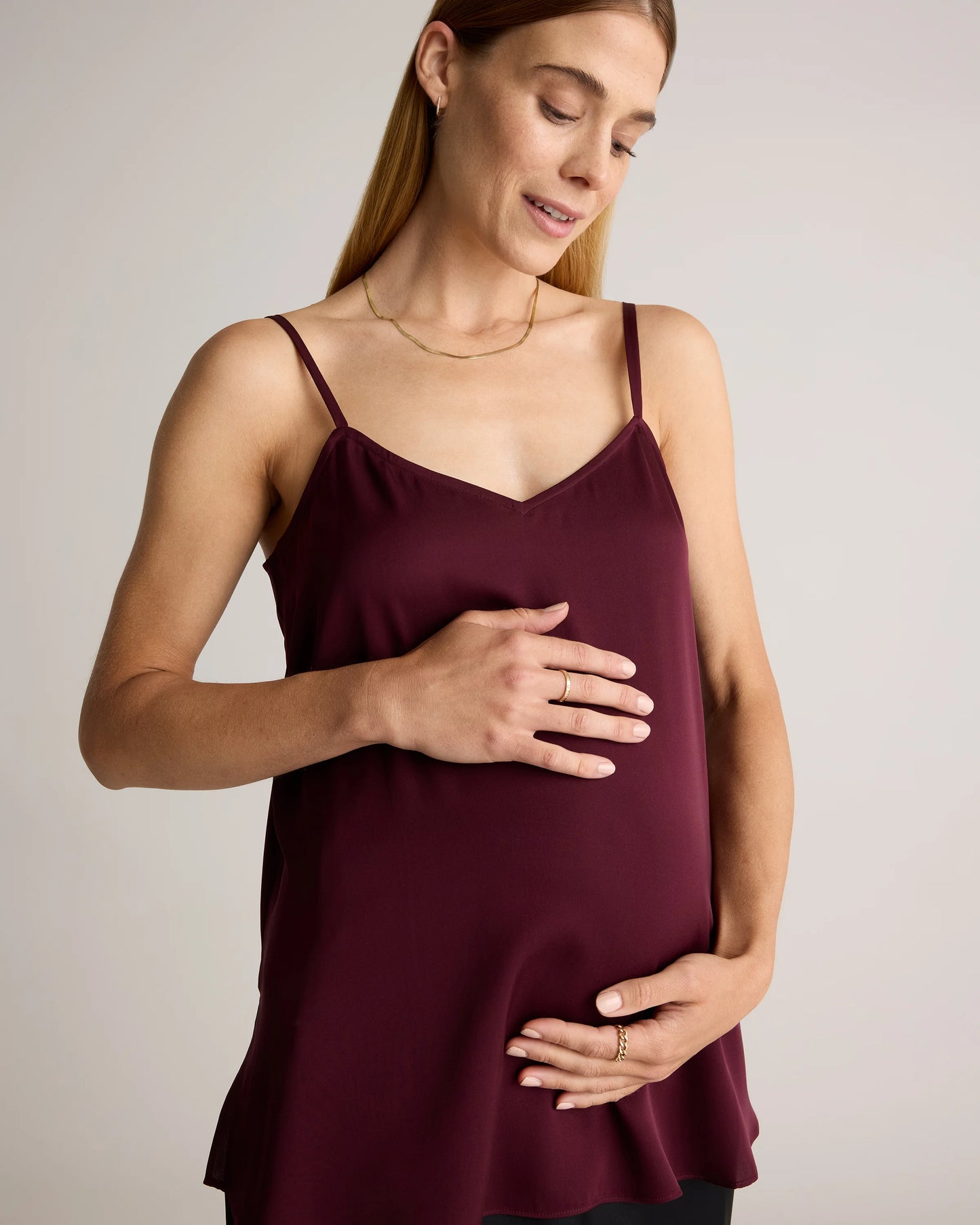 Washable Stretch Silk V-Neck Maternity Cami - XS / Moonstone Blue