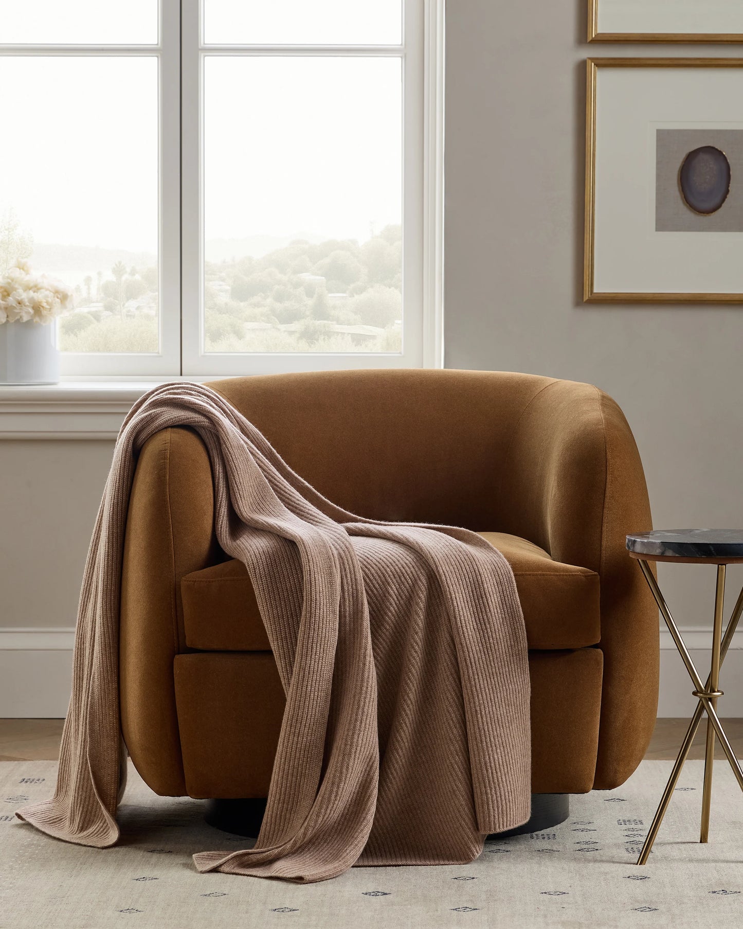 Ribbed Knit Cashmere Throw - 50x70 / Oatmeal