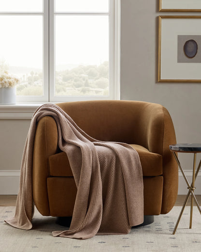 Ribbed Knit Cashmere Throw - 50x70 / Oatmeal