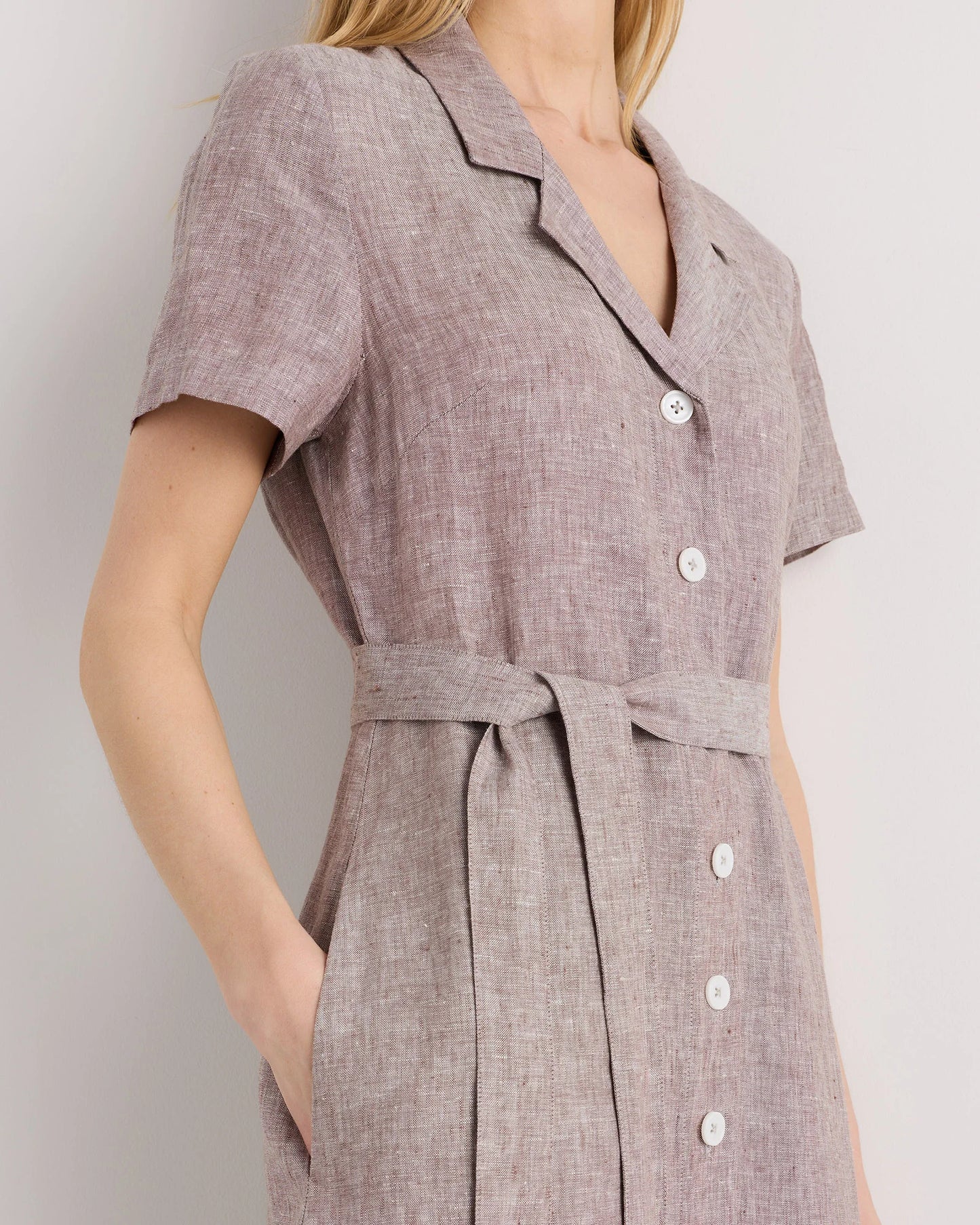 100% European Linen Button Front Dress - XS / Sky Blue Mariner Stripe