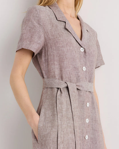 100% European Linen Button Front Dress - XS / Sky Blue Mariner Stripe