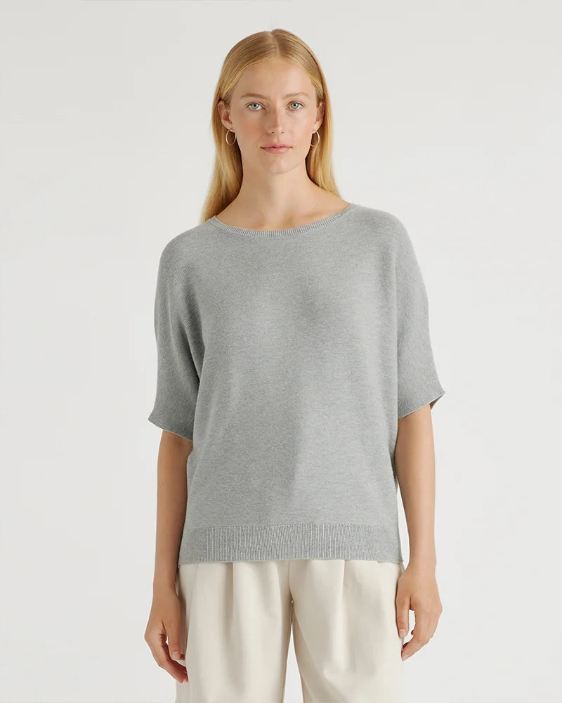 Lightweight Cotton Cashmere Link-Stitch Dolman Sweater - XS / Sugar Stone
