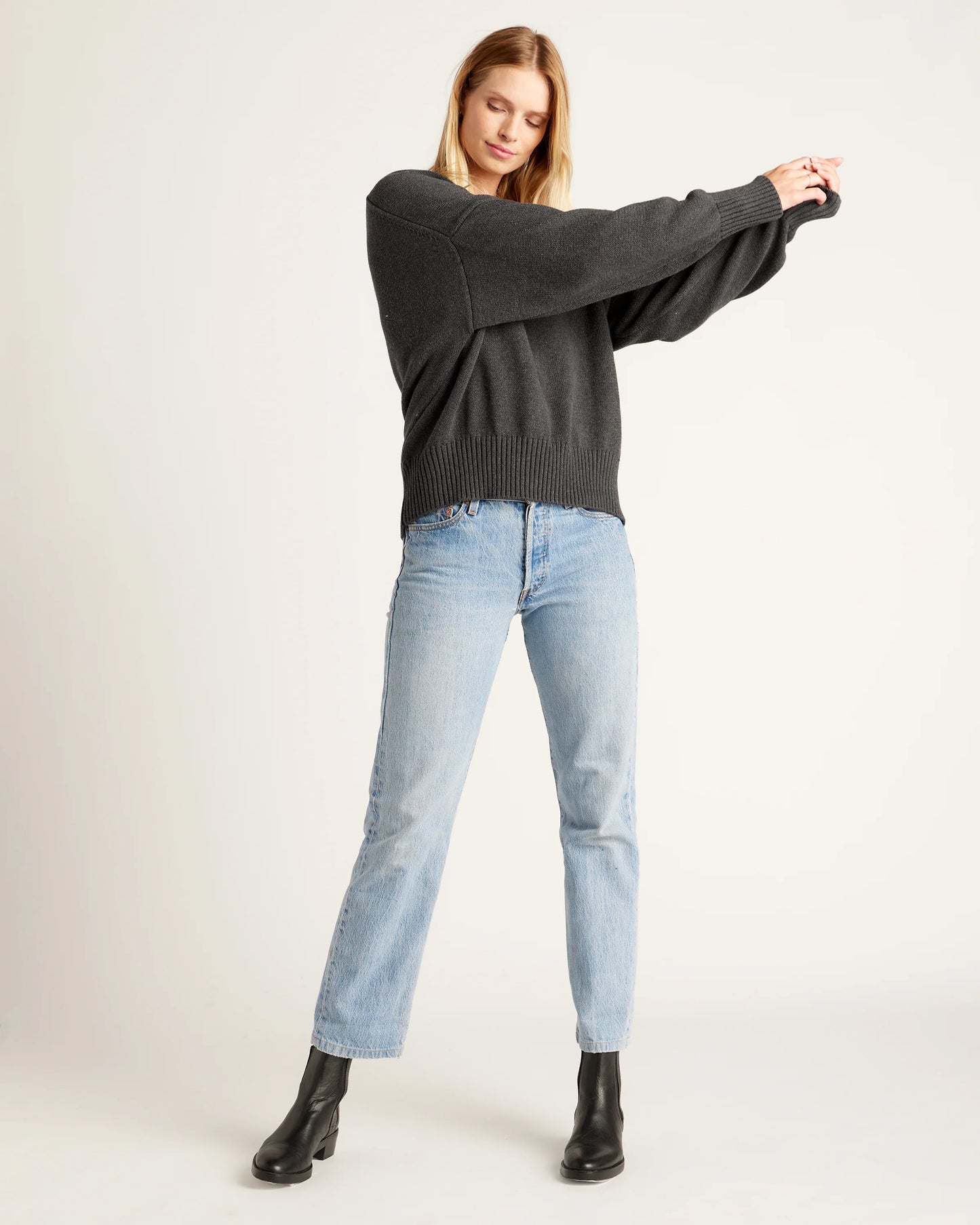 100% Organic Cotton Boyfriend Crew Sweater - XS / Speckled Beige