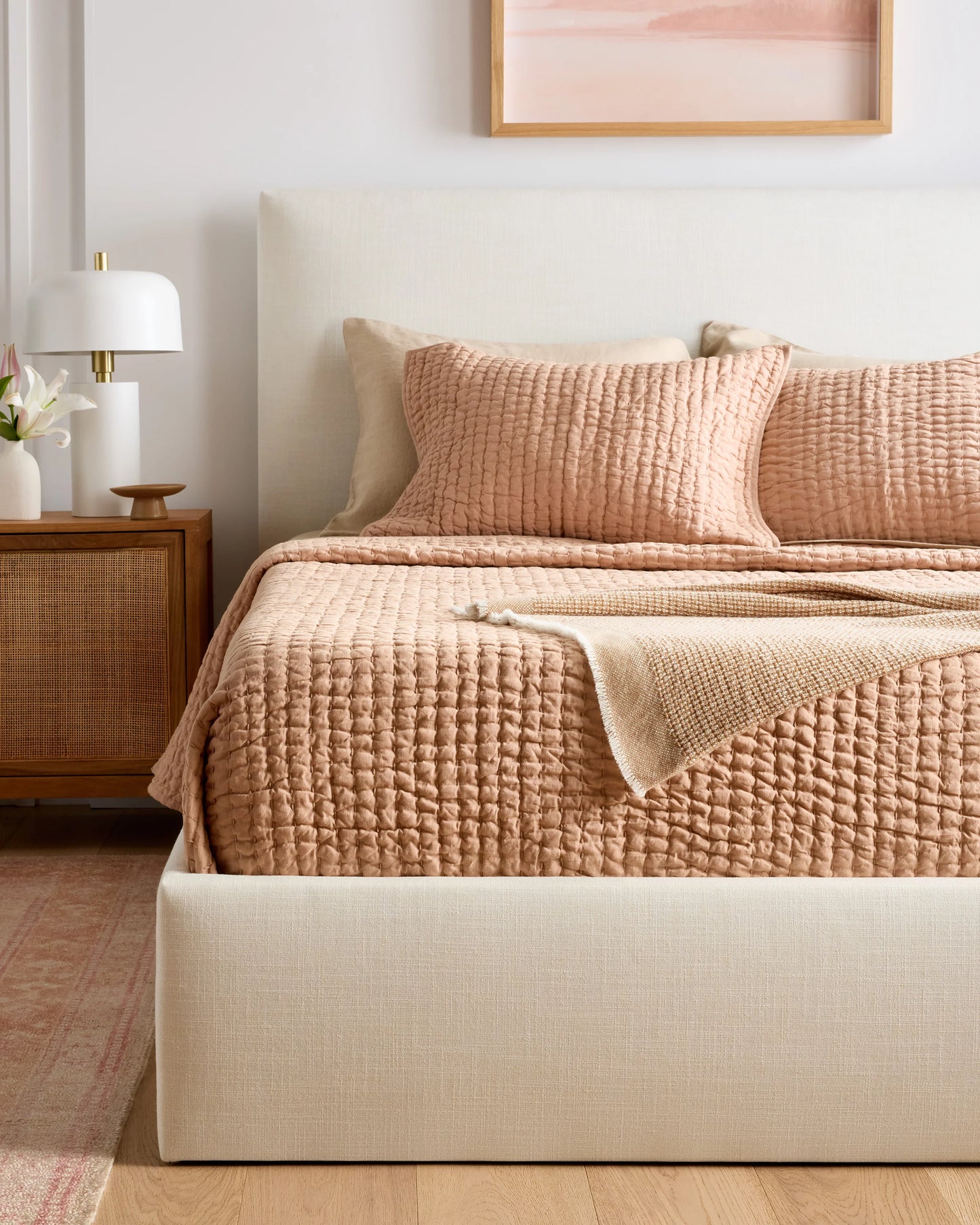 Square Bed in Performance Linen - Full / Ivory