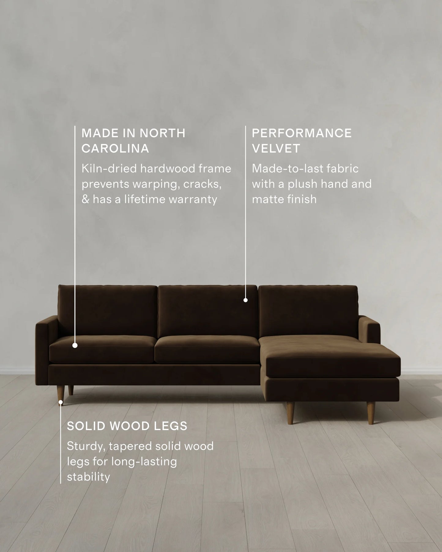 Atlas Midcentury Chaise Sectional in Performance Velvet - 106" Right Arm / Pine