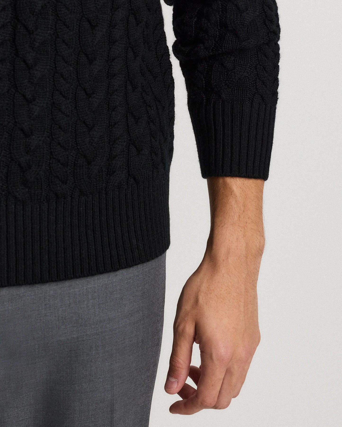 Australian Merino Wool Cable Crewneck Sweater - S / Heather Grey