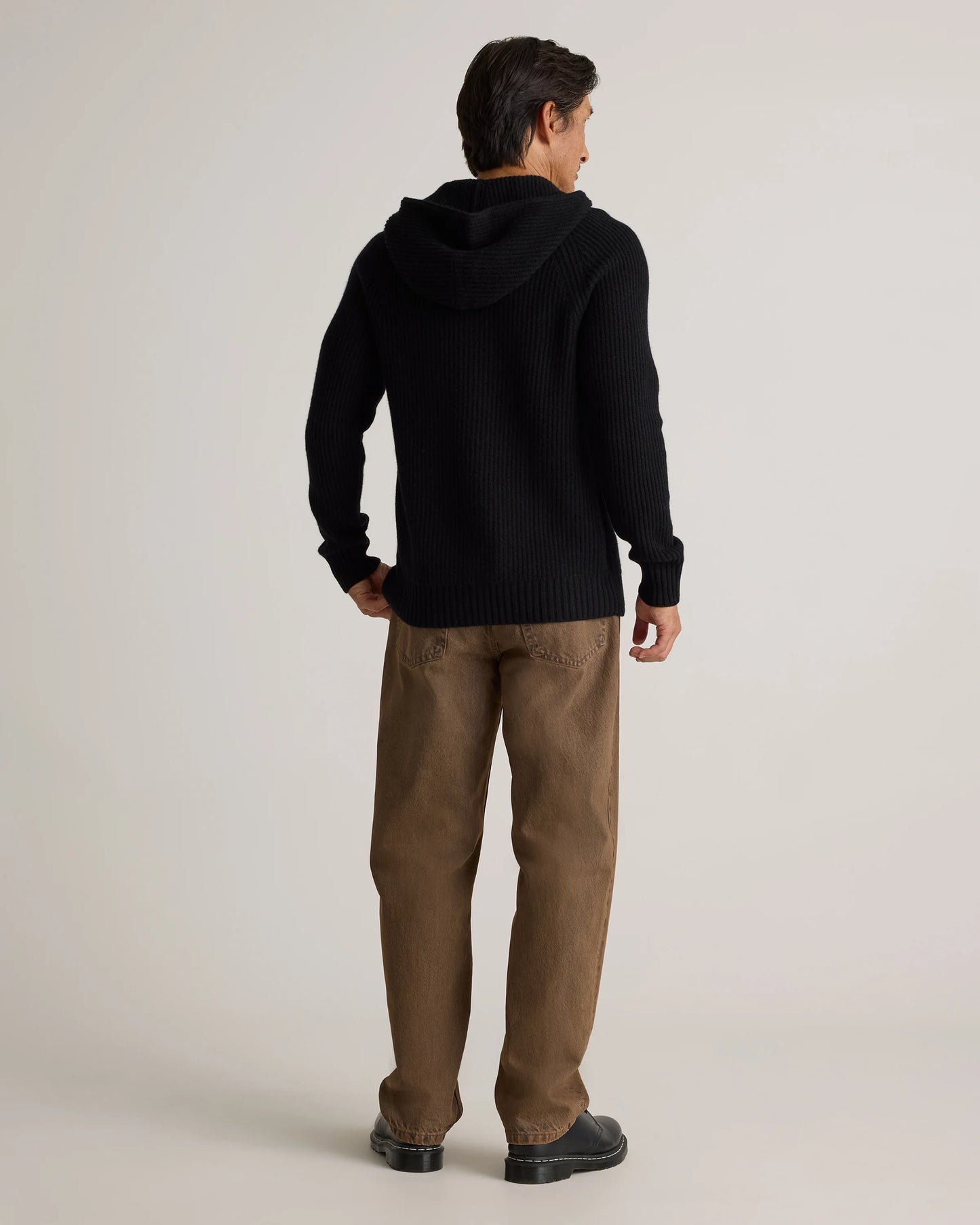 Mongolian Cashmere Fisherman Pullover Hoodie - S / Black