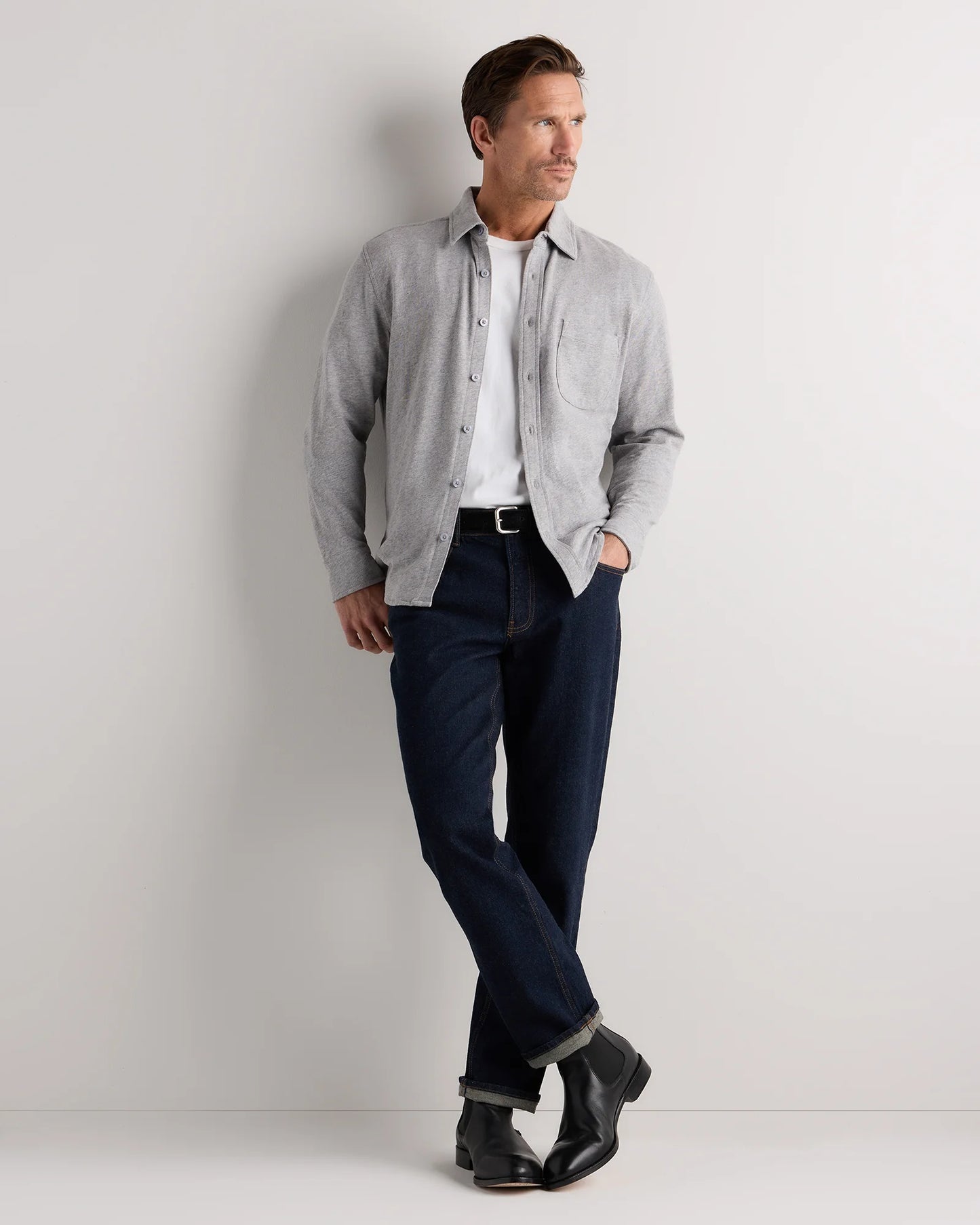 100% Organic Cotton Slub Long Sleeve Button Up Shirt - S / Heather Grey