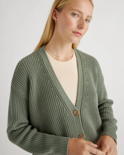 100% Organic Cotton Oversized Boyfriend Cardigan - XS / Speckled Beige