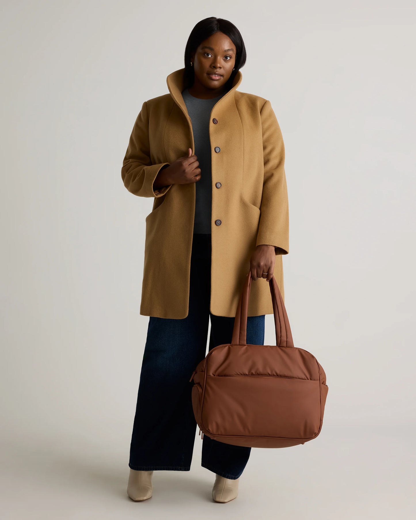 Italian Wool Cocoon Coat - 1X / Caramel