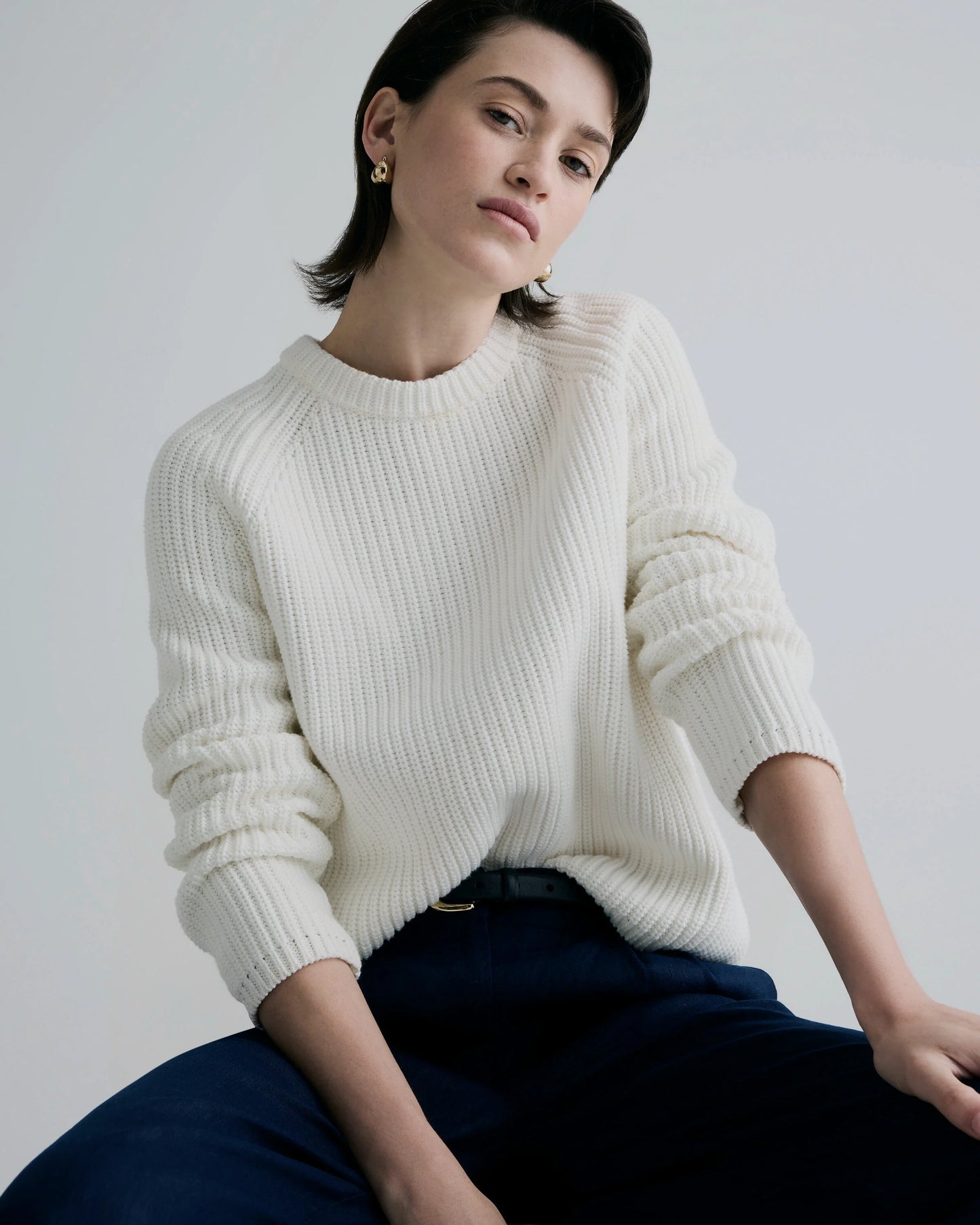 100% Organic Cotton Fisherman Crew Sweater - XS / Sapphire Blue
