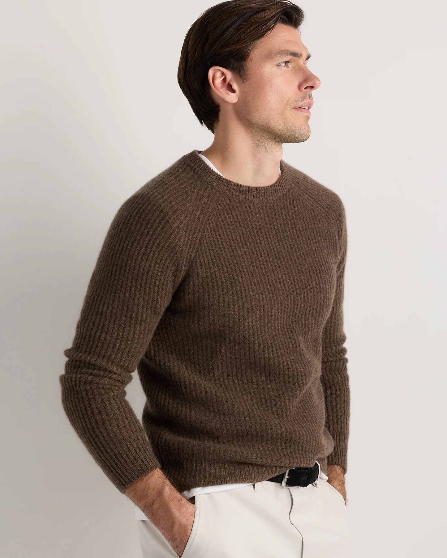 Mongolian Cashmere Fisherman Crewneck Sweater - S / Navy Marl