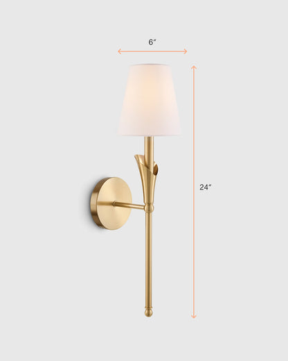Flora Iron Sconce with Linen Shade - One Size / Brass