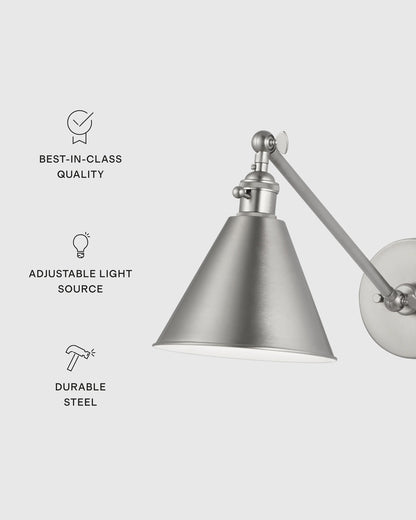 Articulating Single Arm Steel Wall Sconce - One Size / Silver