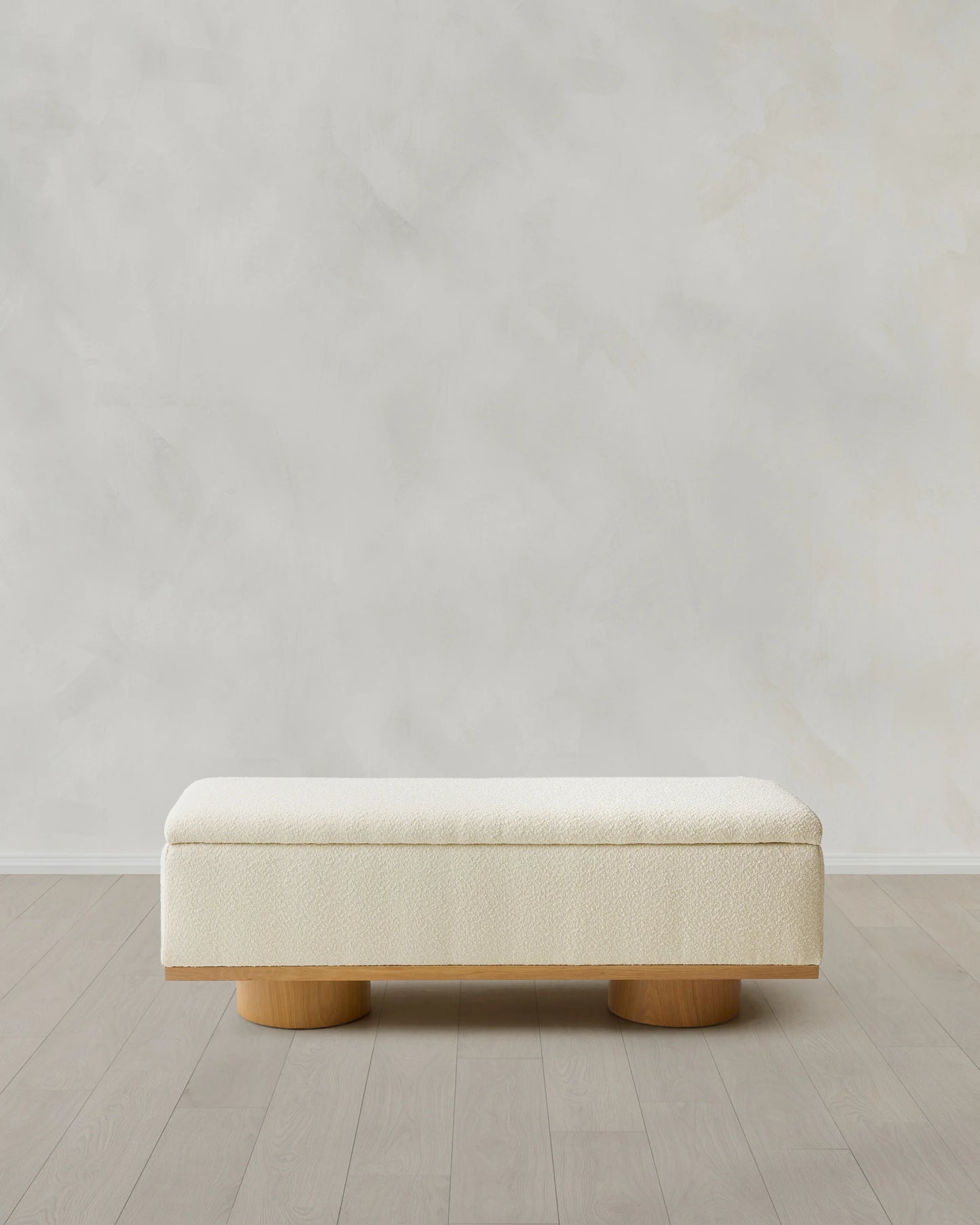 Oak and Performance Boucle Storage Bench - One Size / Ivory