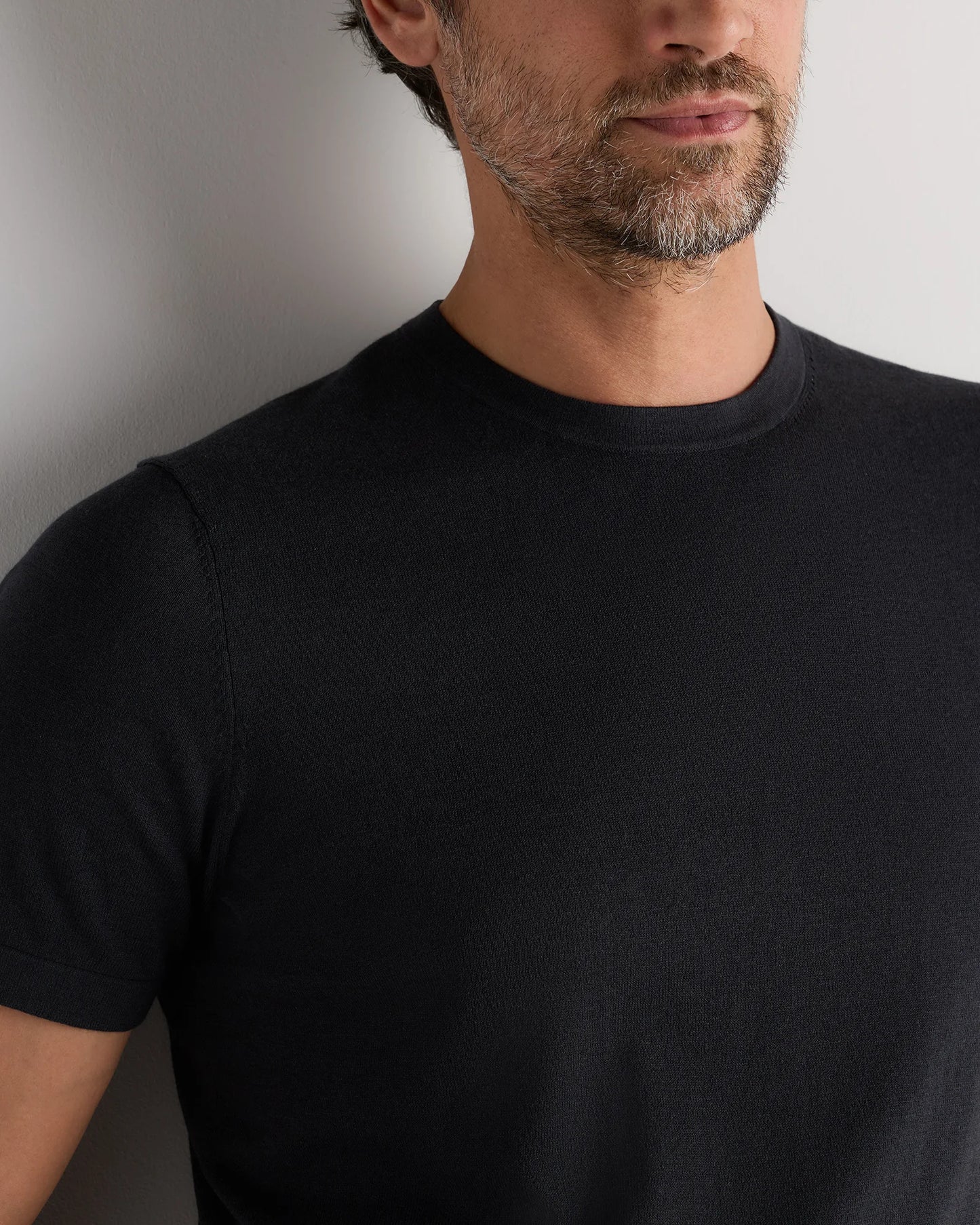 Cotton-Silk Short Sleeve Crewneck Sweater - S / Navy
