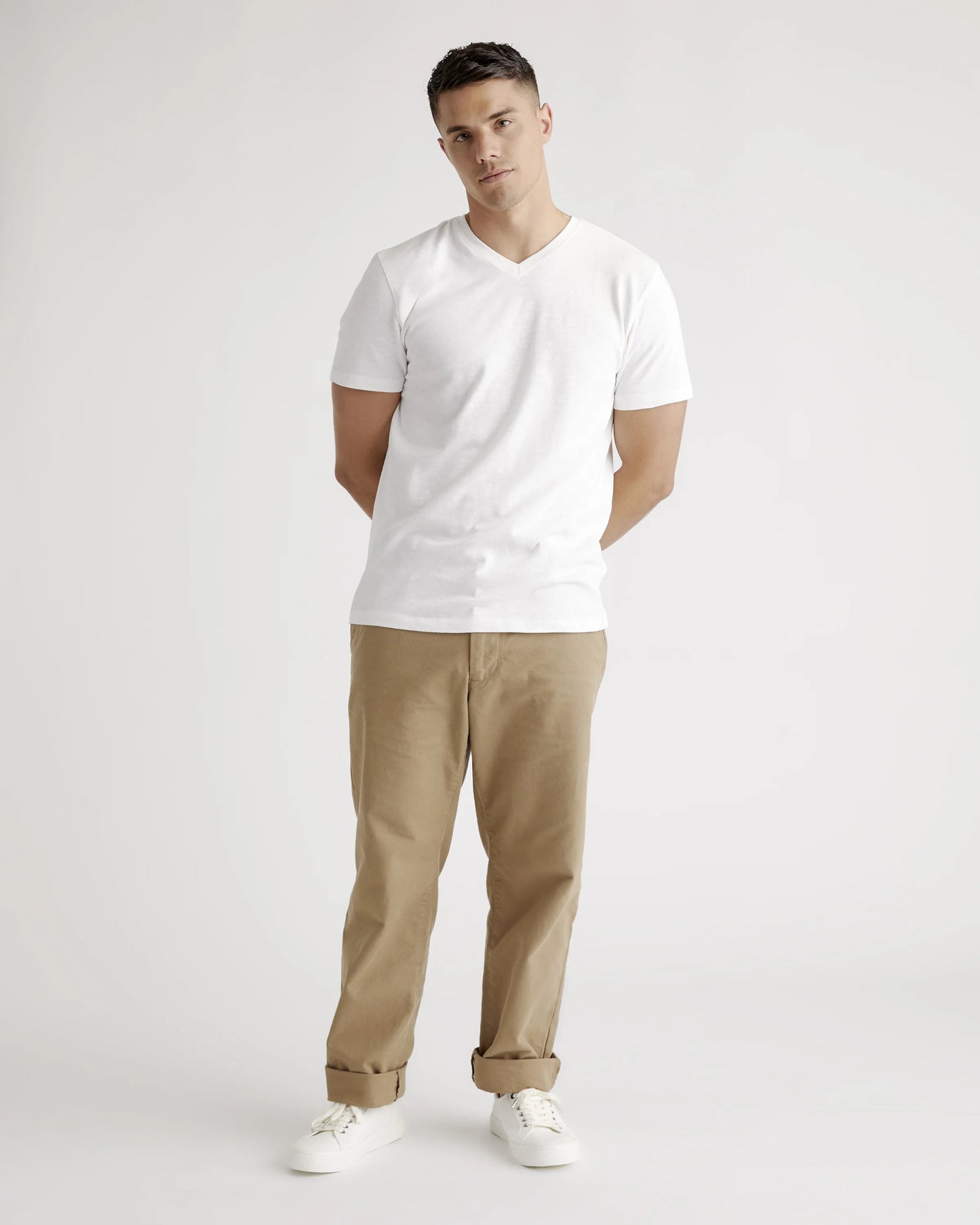 100% Organic Cotton Slub V-Neck Tee - S / Heather Grey