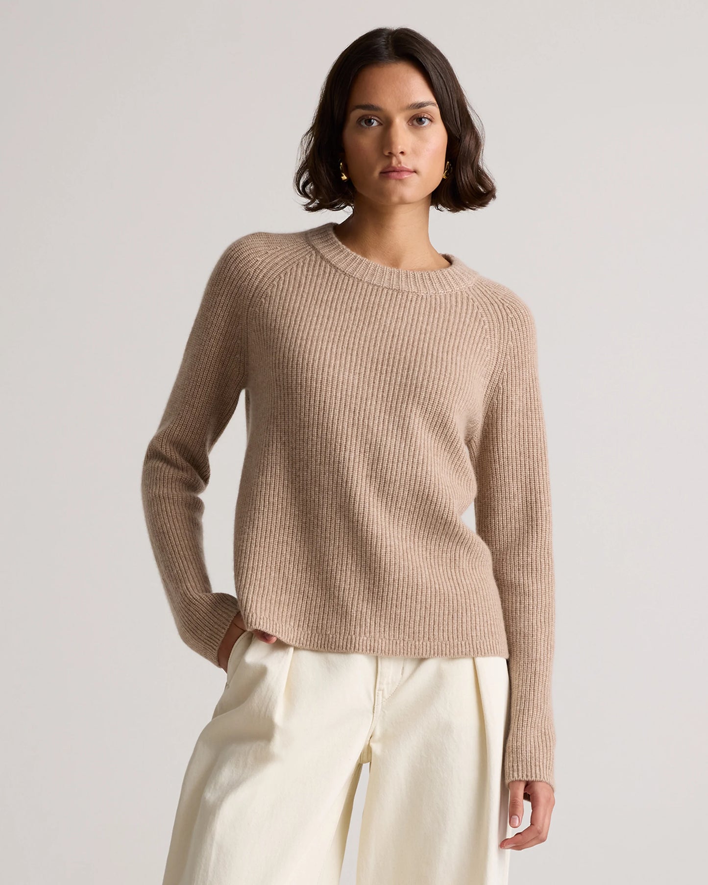 Mongolian Cashmere Fisherman Crewneck Sweater - XS / Teak