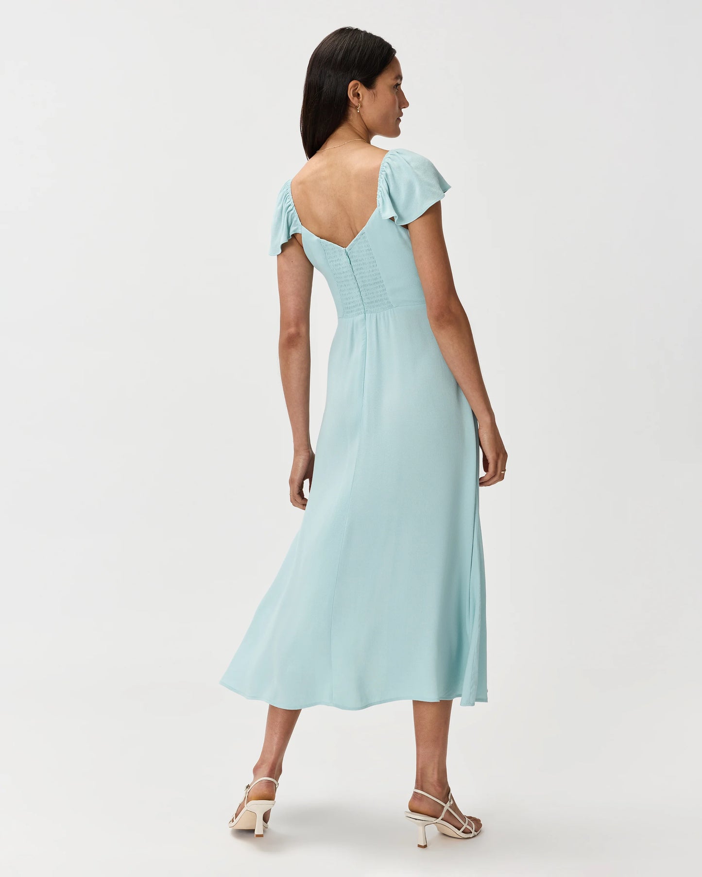 Lightweight Crepe Flutter Sleeve Midi Dress - XS / True Black