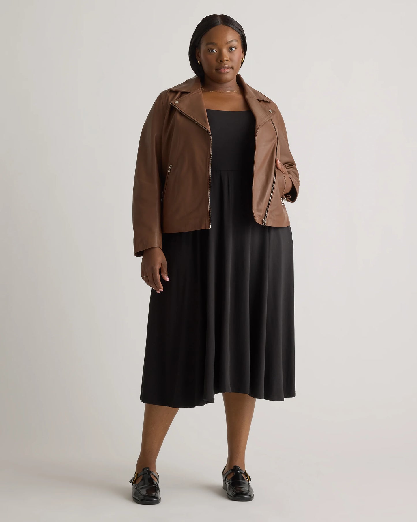 100% Washed Leather Biker Jacket - 1X / Burnt Umber